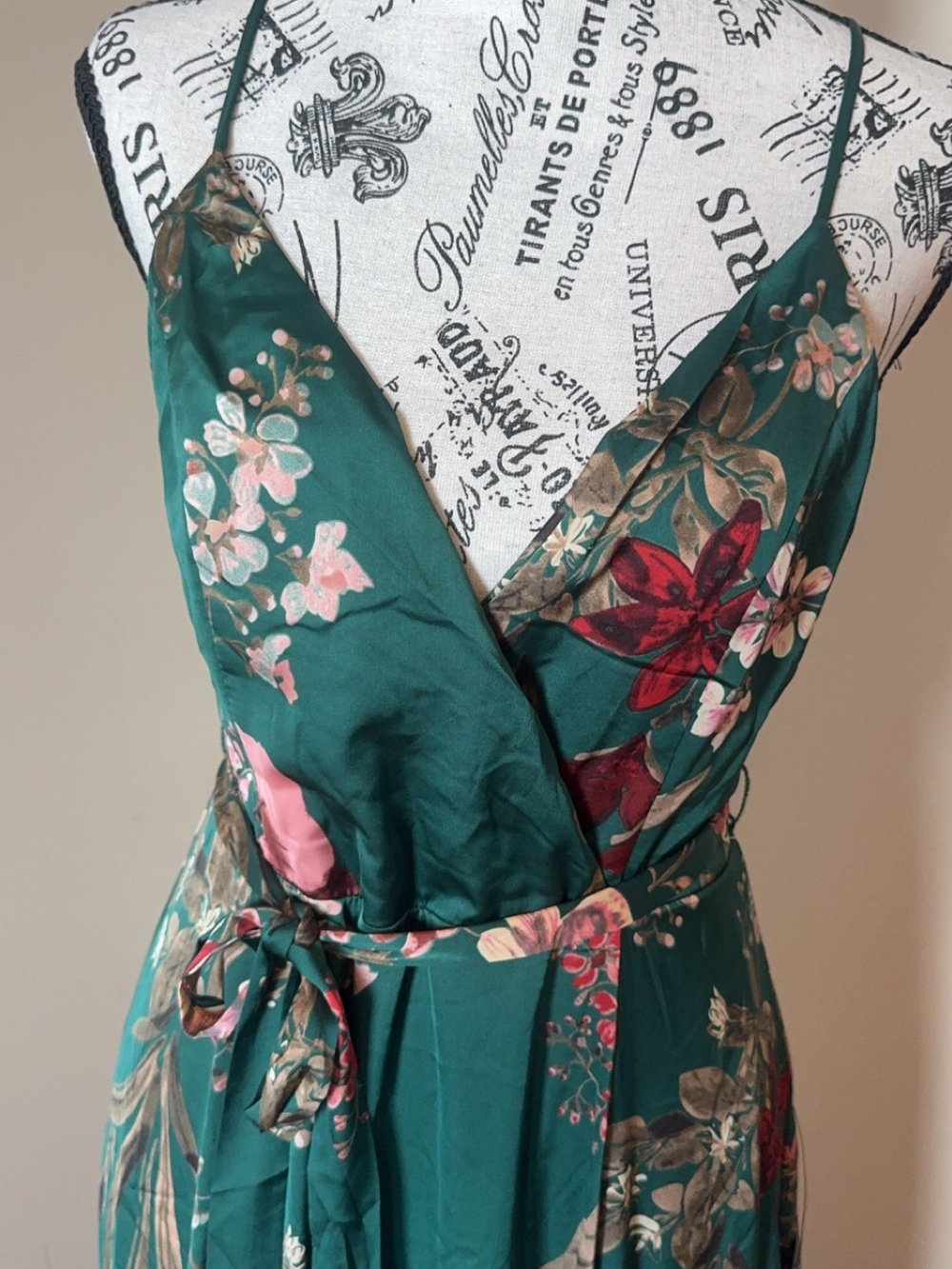 Lulu's GreenFloral Wrap Maxi Dress with Pink Blossoms - Picture 2 of 5